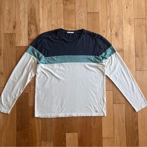 Marine Layer Men’s Jacob Stripe Long Sleeve Color Block Crew T-Shirt Size Medium